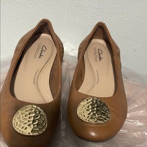 Clarks Brown Flats with Gold Accent